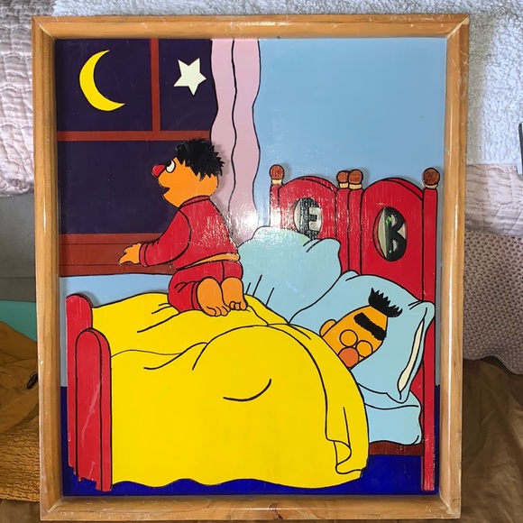 Vintage Collector’s ITEM!  BERT and ERNIE Sesame Street Art on Wood ; 1970’s - Picture 1 of 10